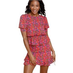 Francesca’s Mi Ami Miami Floral Open Back Puff Sleeve Peplum Blouse Small 2-6